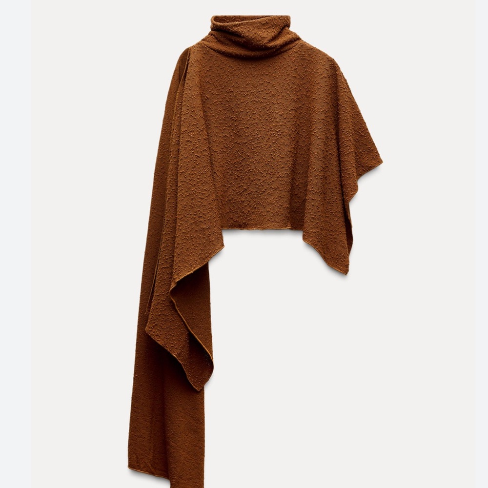 NWT Zara Rustic Boucle Asymmetric Turtleneck Cape. Size S